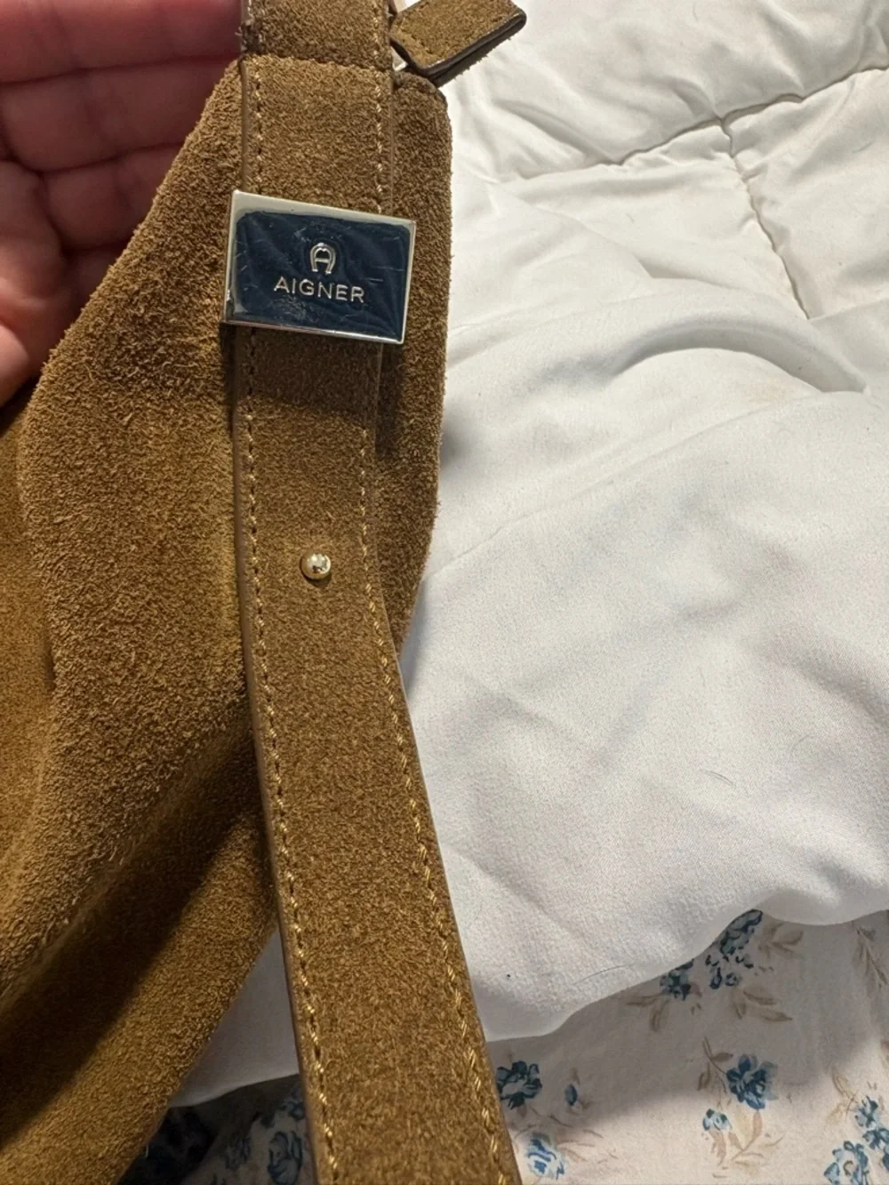 Etienne Aigner Brown Suede Shoulder Bag with Gold Hardware - Picture 4 of 13